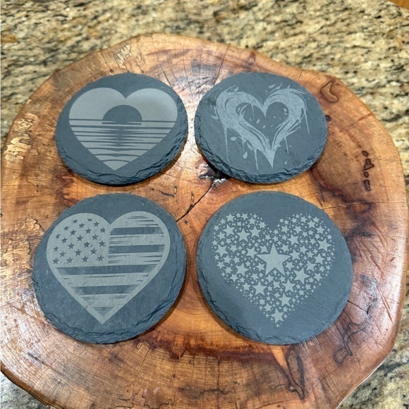 Heart Design Slate Coasters Set - Picture 1 of 2